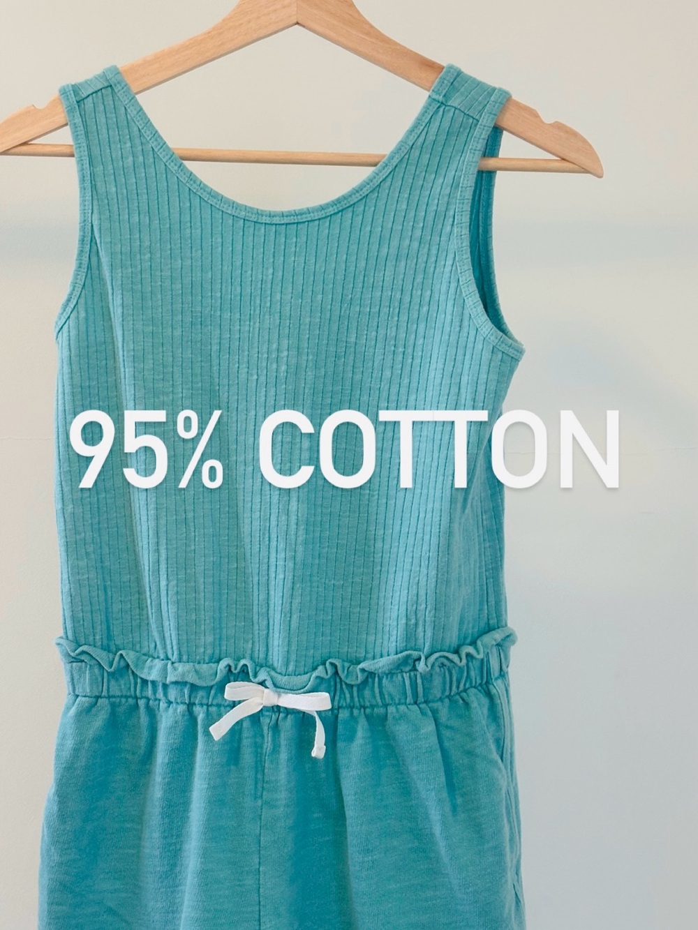 Cat & Jack, Turquoise Ribbed Cotton Tank Romper | 95% Cotton | Size XL (14)